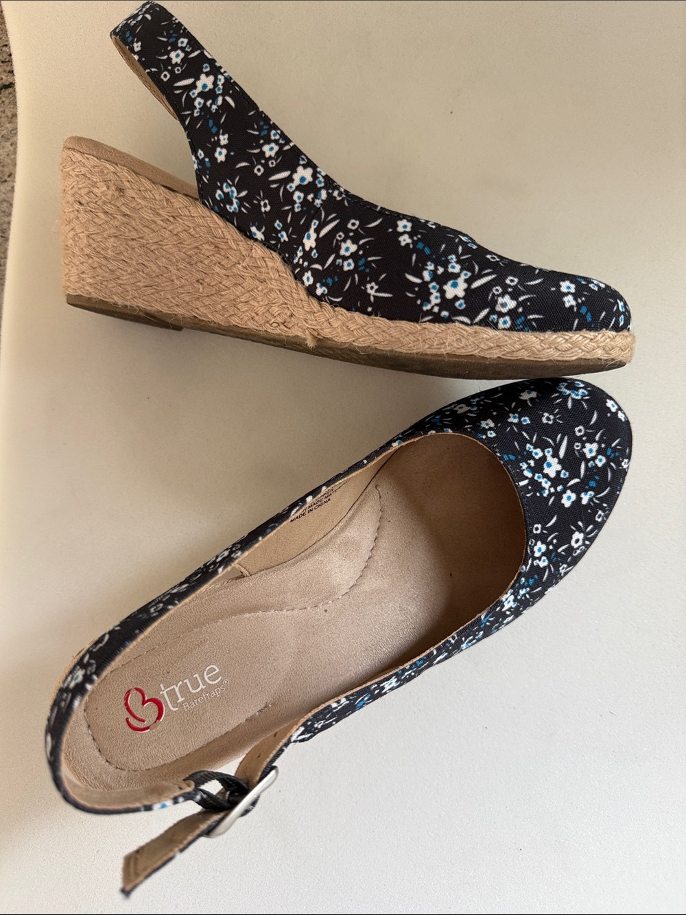 Navy Floral Wedge Slingback Pumps